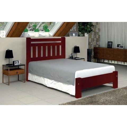 Cama de Casal Tokio de Madeira Maciça Angelim Pedra/tauari - Cor Mogno
