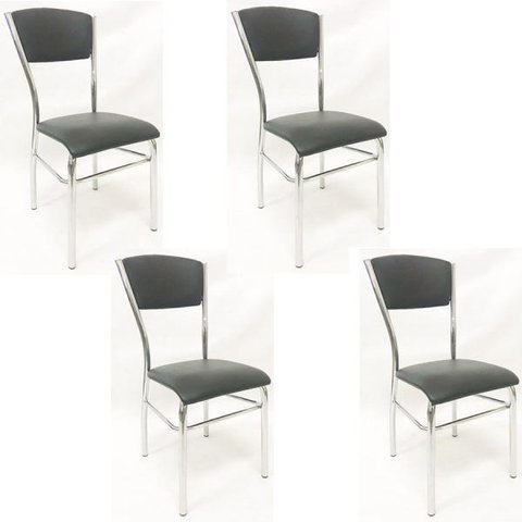 Kit 4 Cadeiras de Cozinha com Reforço Cromada Assento e Encosto Preto - Poltronas Do Sul