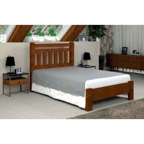 Cama Queen Size Bari de Madeira Maciça Tauari - Cor Castanho