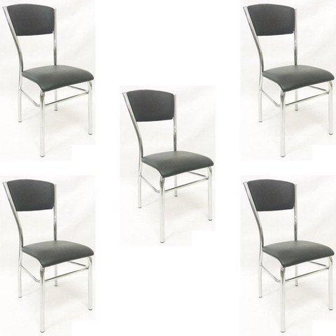 Kit 5 Cadeiras de Cozinha com Reforço Cromada Assento e Encosto Preto - Poltronas Do Sul