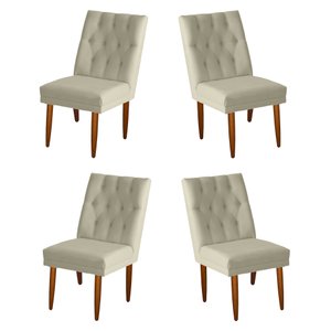 Jogo 04 Cadeiras de Jantar Estofada Cozinha Paris Suede Palha Eli Móveis