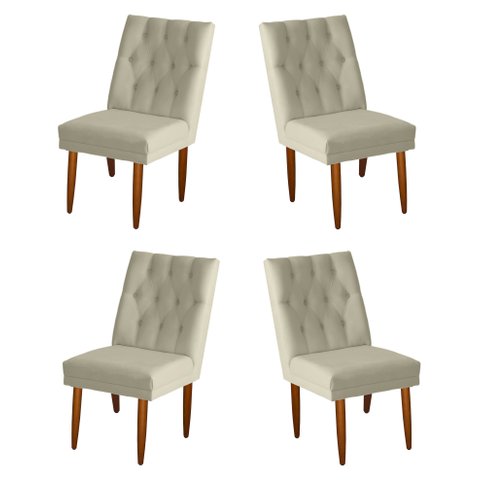 Jogo 04 Cadeiras de Jantar Estofada Cozinha Paris Suede Palha Eli Móveis