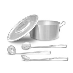 Conjunto Panela Caçarola Cozinha Hotel em Alumínio 6,3L Tampa Mais 3 Utensílios - Alumínio Abc - 1