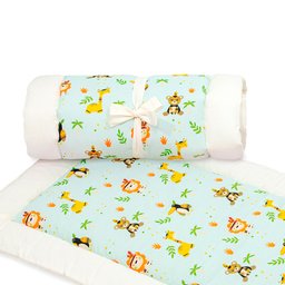 Colchonete Portátil e Acolchoado Pillow Top Berço Bebê 2 em 1 Amarelo e Laranja Coleção Girafa - 2