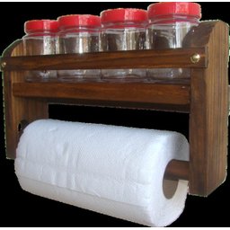 Porta Tempero em Madeira com 4 Potes + Porta Papel Toalha:Vermelho - 1