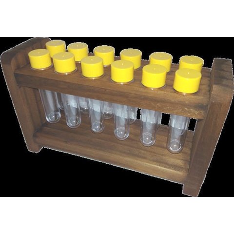 Porta Tempero/condimento Em Madeira Com 12 Tubetes:Tampas amarelas