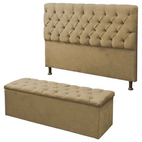 Kit Cabeceira Baby + Calçadeira Itálial Casal 140 CM Suede Bege - D A Decor