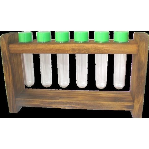 Porta Tempero/condimento Em Madeira Com 12 Tubetes:Tampas verdes