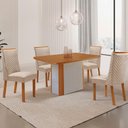 Ver imagem 1 de Mesa de Jantar Isadora 4 Lugares Retangular MDF 120cm Creme e Naturale com 4 Cadeiras Yasmin Moderna
