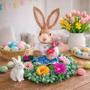 Ver imagem 2 de Arranjo Decoração Coelho Páscoa Flores Centro de Mesa 30cm