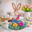 Ver imagem 3 de Arranjo Decoração Coelho Páscoa Flores Centro de Mesa 30cm