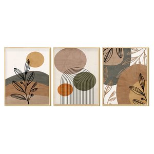 Kit 3 Quadros Decorativos Plantas Formas e Linhas Boho