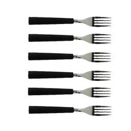 Conjunto de garfos cabo plástico preto cozinha mesa casa 6un - 1