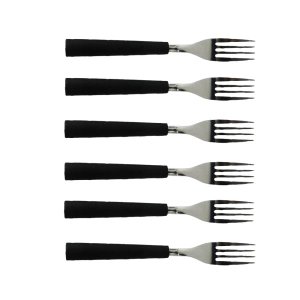 Conjunto de garfos cabo plástico preto cozinha mesa casa 6un