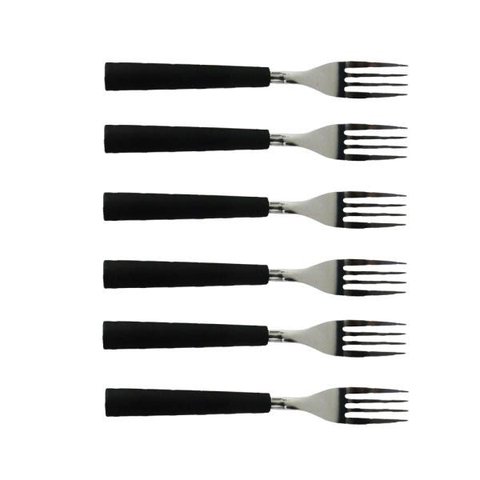 Conjunto de Garfos Cabo Plástico Preto Cozinha Mesa Casa 6un