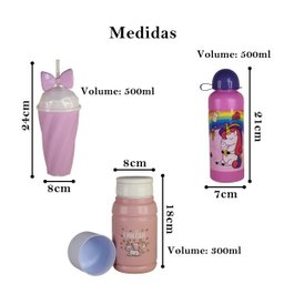 Conjunto Garrafinhas Unicórnio rosa feminina kit 3 peças - 2