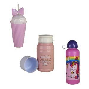 Conjunto Garrafinhas Unicórnio rosa feminina kit 3 peças
