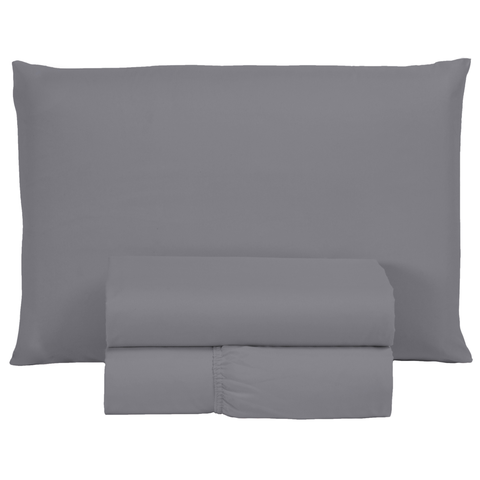 Kit Jogo de Cama 400 Fios Solteiro 3 Peças Hotel Pousada Tecido Acetinado:cinza