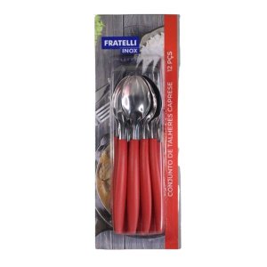 Conjunto jogo de Talheres plástico e inox vermelho 12 peças