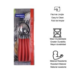 Conjunto jogo de Talheres plástico e inox vermelho 12 peças - 3