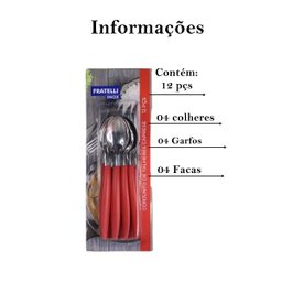 Conjunto jogo de Talheres plástico e inox vermelho 12 peças - 2