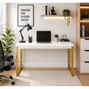 Ver imagem 3 de Escrivaninha Mesa Computador Estudo Office Aparador Pés Aço- Branco Dourado