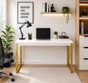 Ver imagem 3 de Escrivaninha Mesa Computador Estudo Office Aparador Pés Aço- Branco Dourado