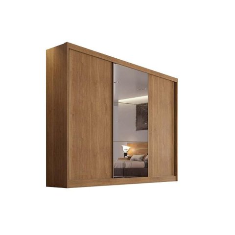 Guarda Roupa 3 Portas de Correr (1 C/ Espelho) e 4 Gavetas Toulon/sonetto Plus Cumaru - Novo