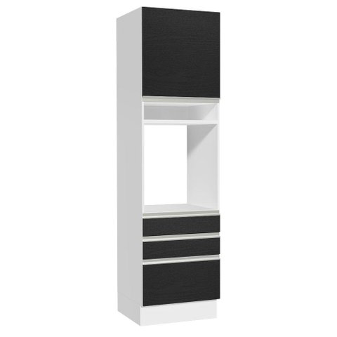 Torre Quente Armário de Cozinha 60 cm 1 Porta 3 Gavetas Branco/Preto Glamy Madesa