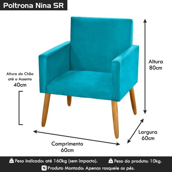 Poltrona Decorativa Nina Azul Royal para Escritório - 3