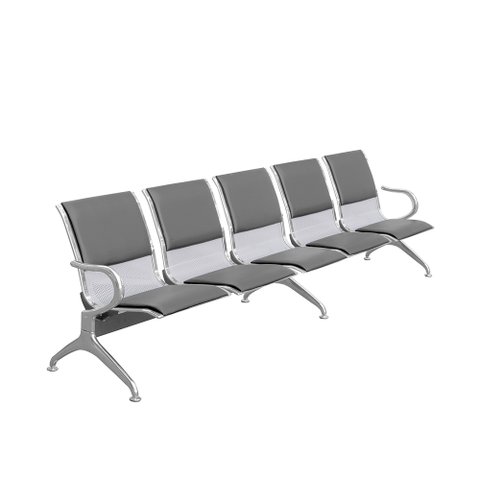 Cadeira Longarina Cromada 5 Lugares com Estofado