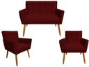 Ver imagem 1 de Kit Namoradeira + 2 Poltronas Decorativa Onix Suede Marsala Pés Madeira Ms Decor