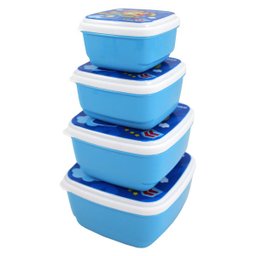 Kit com 4 Marmita Pote Crianca Infantil Lanche Escola Creche:Azul Claro - 1