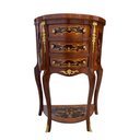 Ver imagem 1 de Mesa de Cabeceira Meia Lua Clássica Marchetada com 3 Gavetas 85x55x32cm