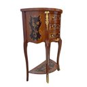 Ver imagem 3 de Mesa de Cabeceira Meia Lua Clássica Marchetada com 3 Gavetas 85x55x32cm