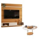 Ver imagem 1 de Painel para Tv Suspenso Evo com Mesa de Centro Sky com Tampo de Vidro Cinamomo Off White – Hb Móveis