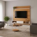 Ver mais imagens de Painel para Tv Suspenso Evo com Mesa de Centro Sky com Tampo de Vidro Cinamomo Off White – Hb Móveis