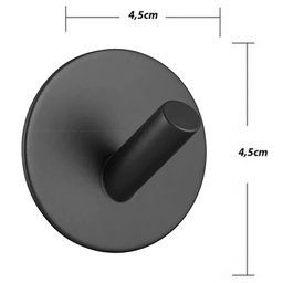 Kit C/ 2 Ganchos Cabide Parede Adesivo Redondo Inox Preto - 2