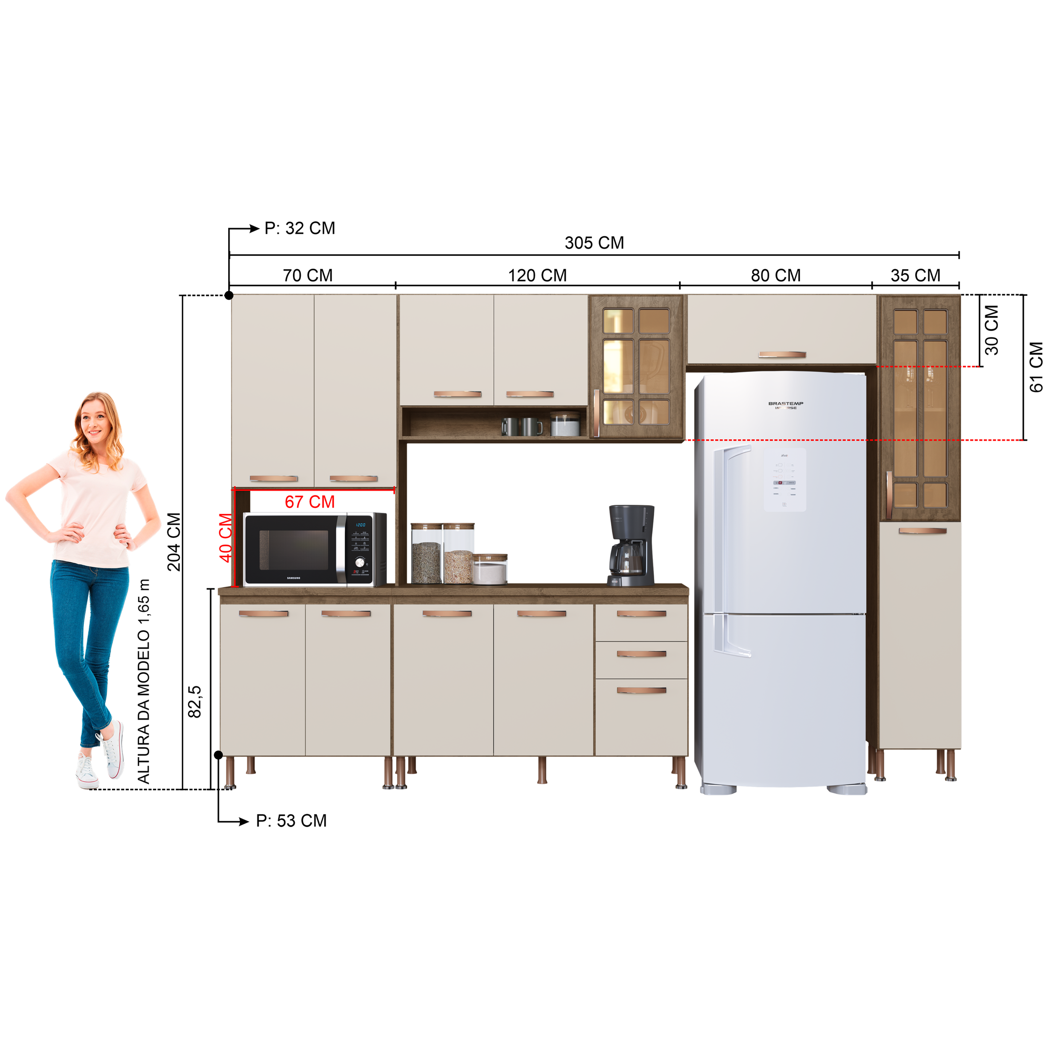 Cozinha Modulada Completa Fidelitá Berlim 5 Peças 305cm 13 Portas 2 Gavetas com Tampo - 4