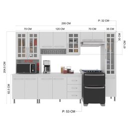 Cozinha Modulada Completa Fidelitá Viena 5 Peças 295cm 12 Portas 3 Gavetas com Tampo - 4