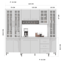 Cozinha Modulada Compacta Fidelitá Viena 4 Peças 225cm 11 Portas 3 Gavetas com Tampo - 4
