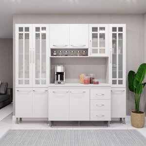 Cozinha Modulada Compacta Fidelitá Viena 4 Peças 225cm 11 Portas 3 Gavetas com Tampo