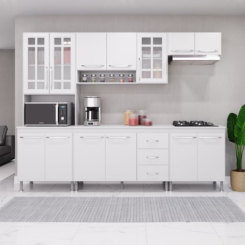 Cozinha Modulada Completa Fidelitá Viena 5 Peças 260cm 13 Portas 3 Gavetas com Tampo