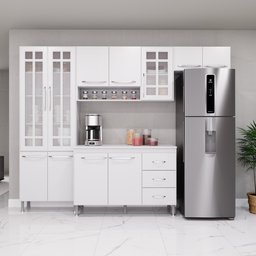 Cozinha Modulada Compacta Fidelitá Viena 4 Peças 260cm 11 Portas 3 Gavetas com Tampo - 1