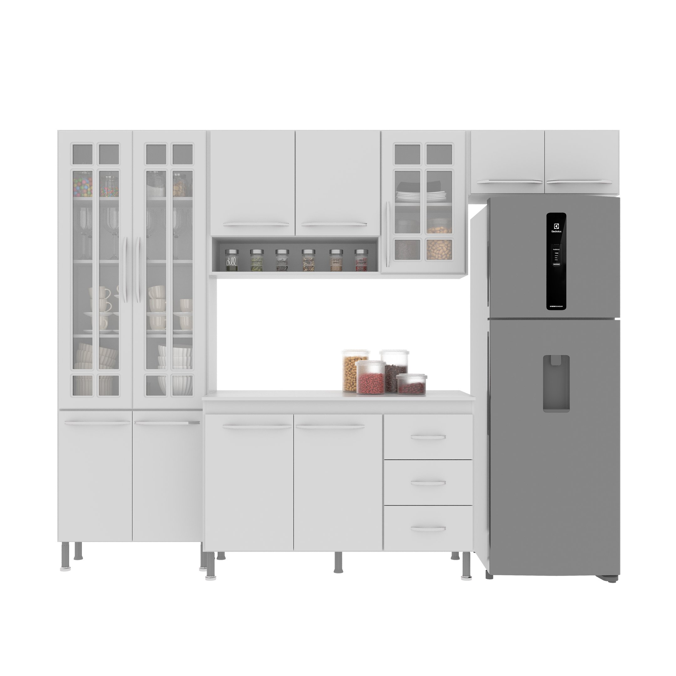 Cozinha Modulada Compacta Fidelitá Viena 4 Peças 260cm 11 Portas 3 Gavetas com Tampo - 3