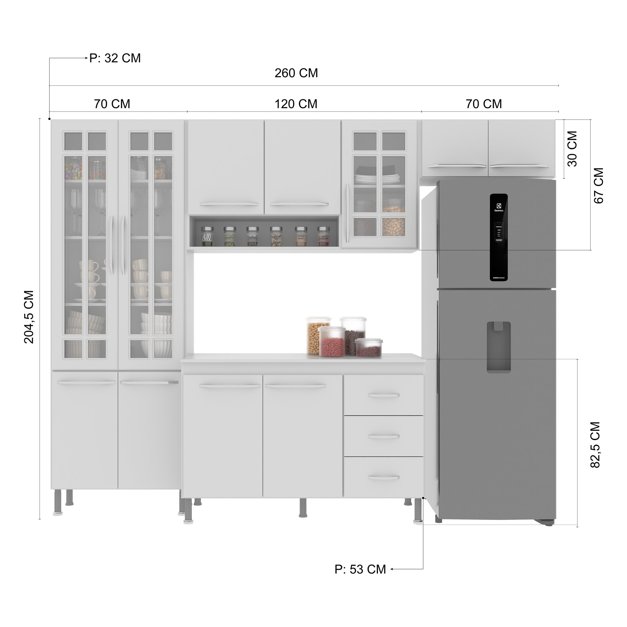 Cozinha Modulada Compacta Fidelitá Viena 4 Peças 260cm 11 Portas 3 Gavetas com Tampo - 4