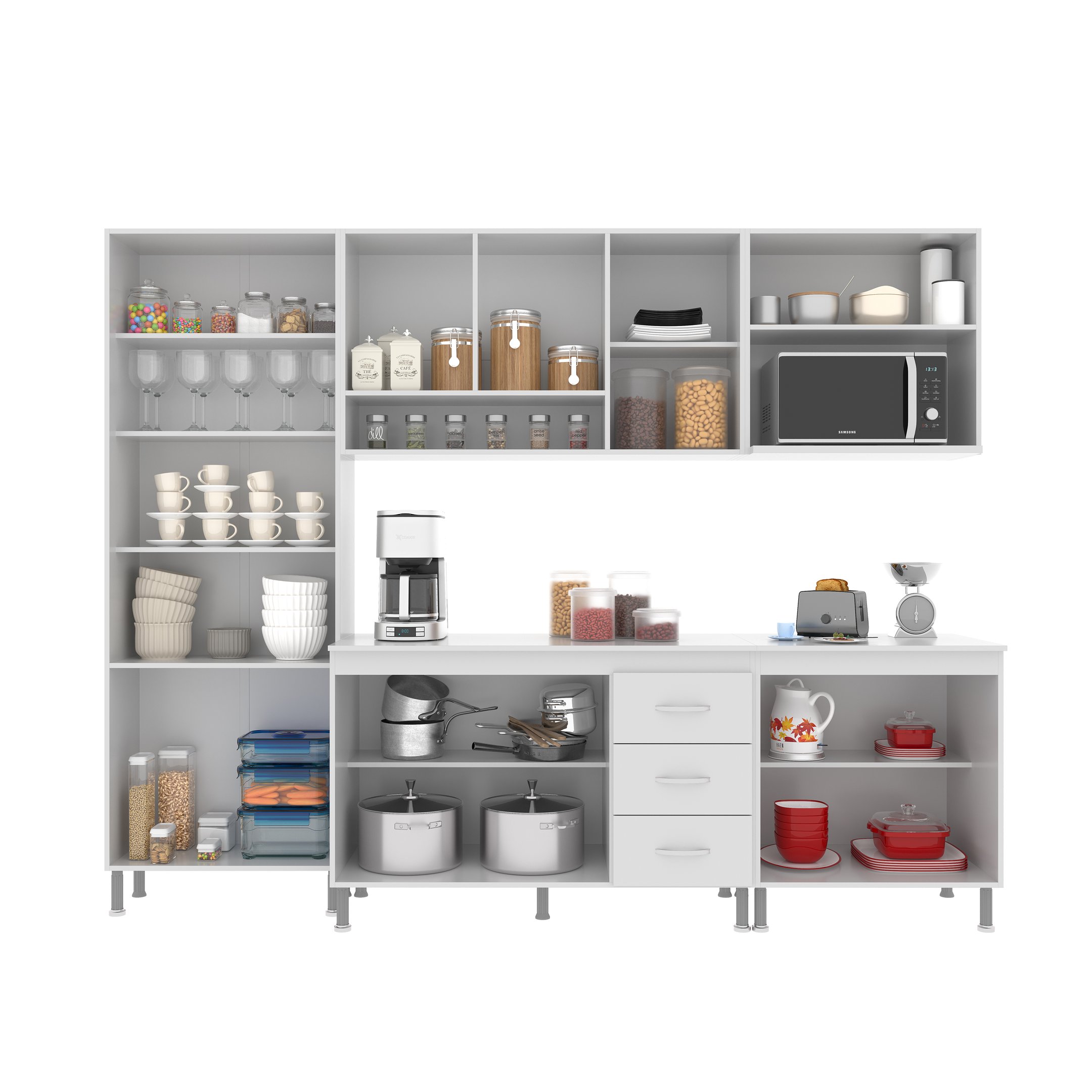 Cozinha Modulada Completa Fidelitá Viena 5 Peças 260cm 13 Portas 3 Gavetas com Tampo - 2