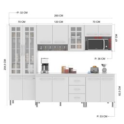 Cozinha Modulada Completa Fidelitá Viena 5 Peças 260cm 13 Portas 3 Gavetas com Tampo - 4
