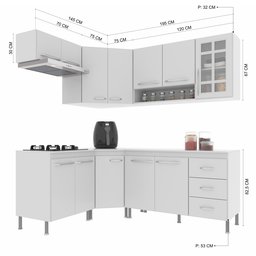 Cozinha Modulada Completa Fidelitá Viena 6 Peças 340cm 12 Portas 3 Gavetas com Tampo - 4