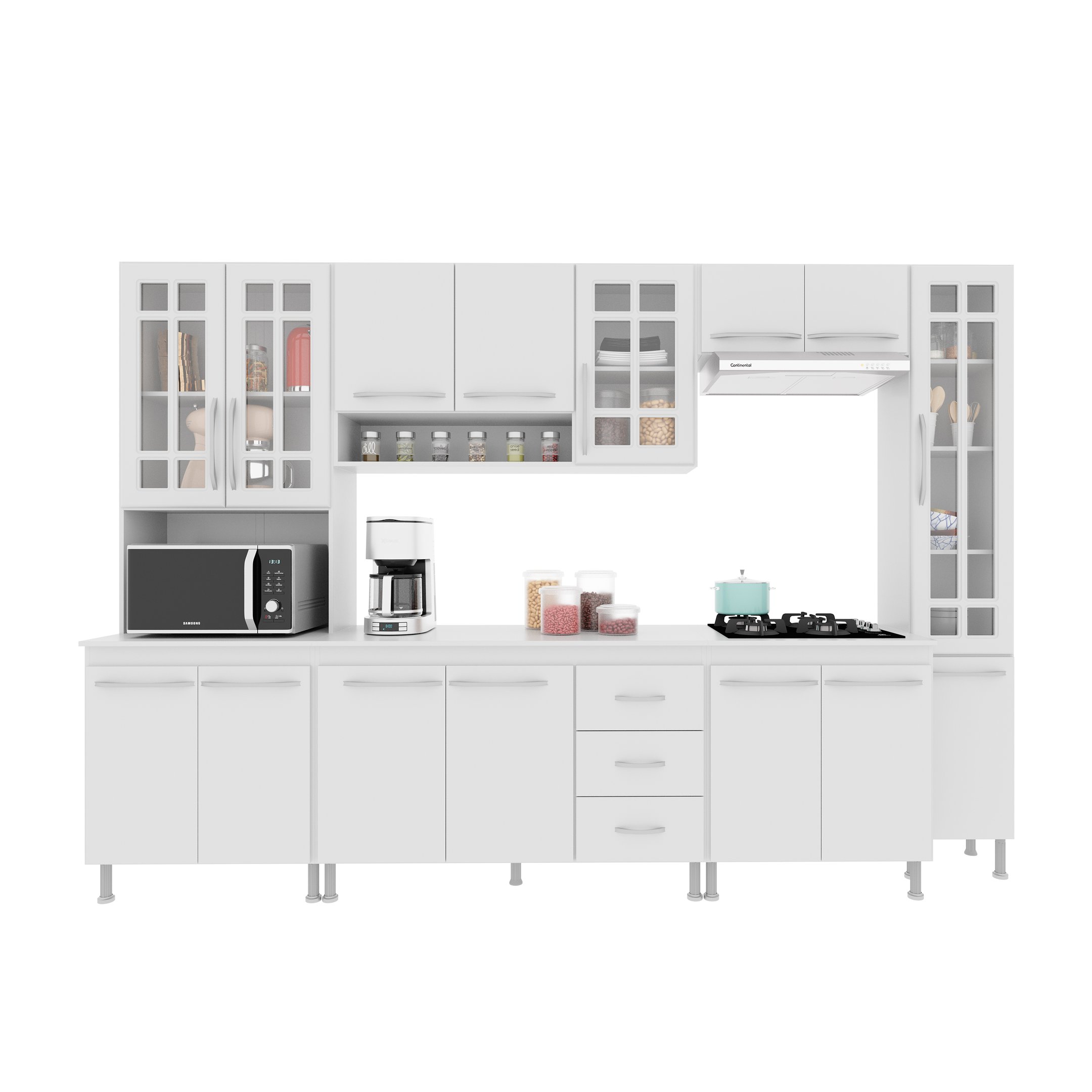 Cozinha Modulada Completa Fidelitá Viena 6 Peças 295cm 15 Portas 3 Gavetas com Tampo - 3